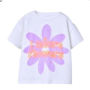 NWT Zara I adore flowers White T-Shirt with Purple Flower Design